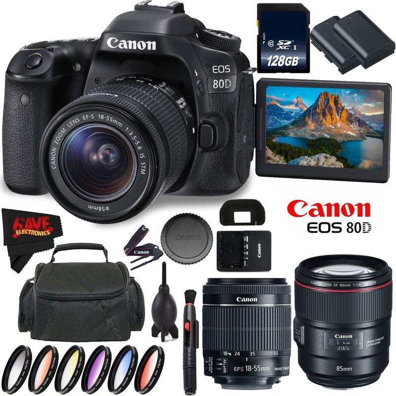 Canon EOS 80D DSLR Camera + 18-55mm Lens + Canon EF 85mm f/1.4L is USM Lens + 128GB Memory Card International Version