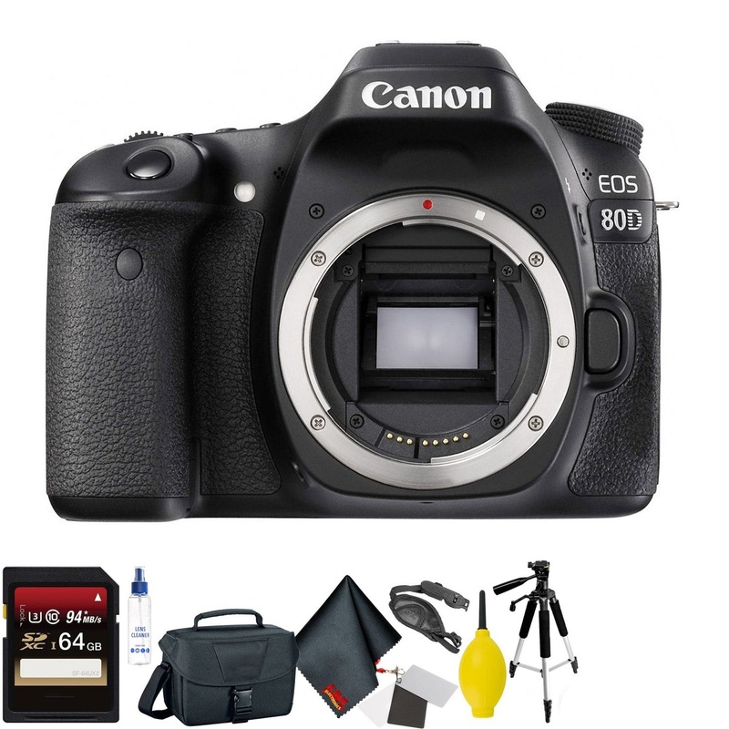 Canon EOS 80D DSLR Camera (Body Only) + 64GB Memory Card + Mega Accessory Kit + 1 Year Warranty