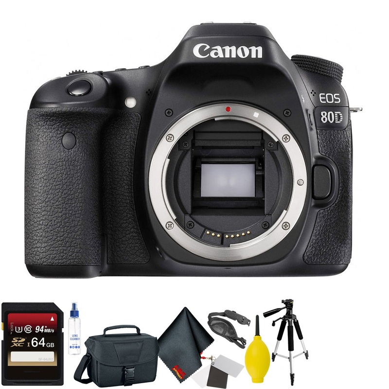 Canon EOS 80D DSLR Camera (Body Only) + 64GB Memory Card + Mega Accessory Kit + 2 Year Accidental Warranty