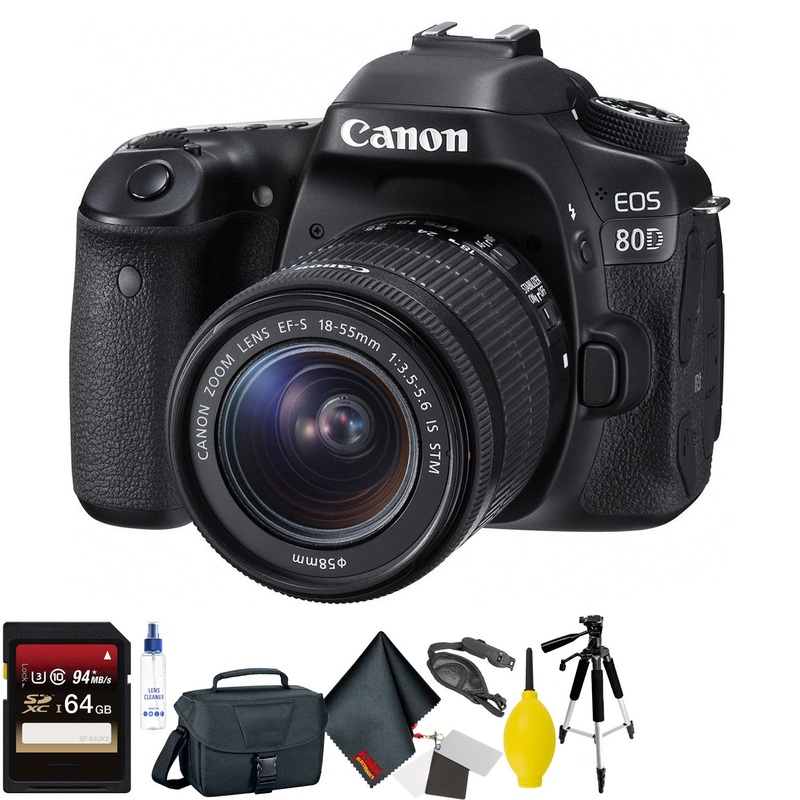 Canon EOS 80D DSLR Camera with 18-55mm Lens + 64GB Memory Card + Mega Accessory Kit + 2 Year Accidental Warranty