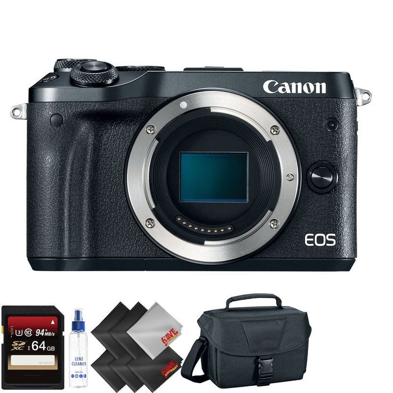 Canon EOS M6 Mirrorless Digital Camera (Body Only, Black) + 64GB Memory Card + 1 Year Warranty