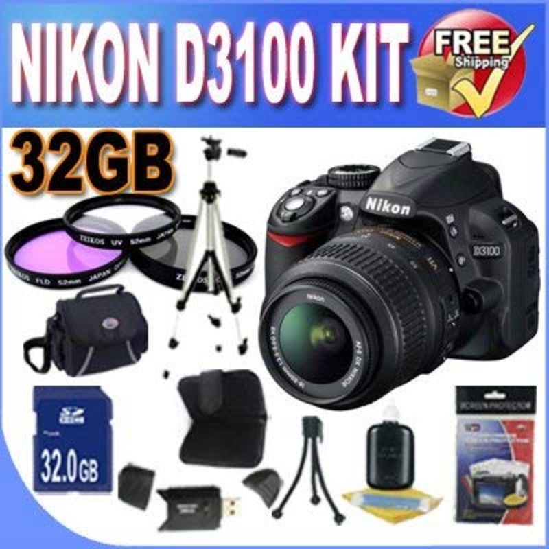 Nikon D3100 14.2MP Digital SLR Camera with 18-55mm f/3.5-5.6 AF-S DX VR Nikkor Zoom Lens 32GB Kit