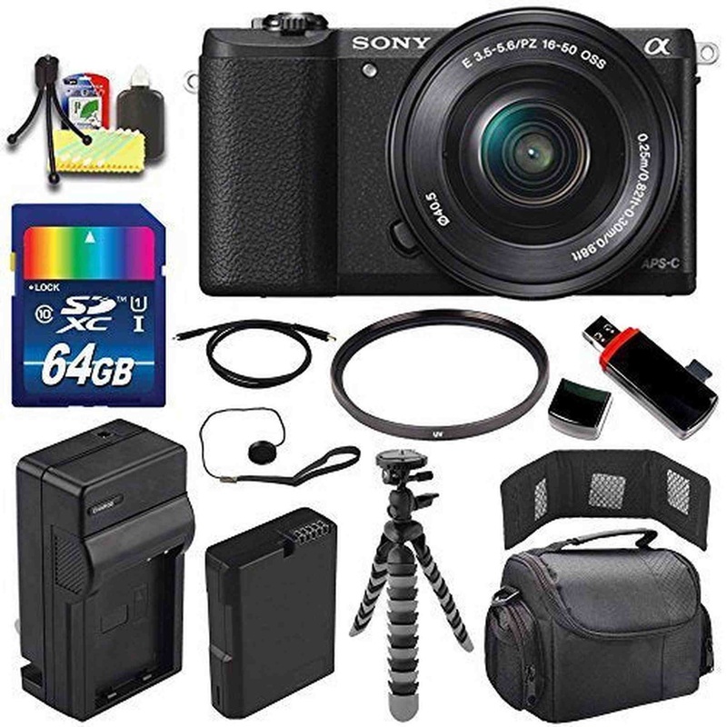 Sony Alpha a5100 Mirrorless Digital Camera with 16-50mm Lens (Black) + Battery + Charger + 64GB Bundle 3 - International - Used