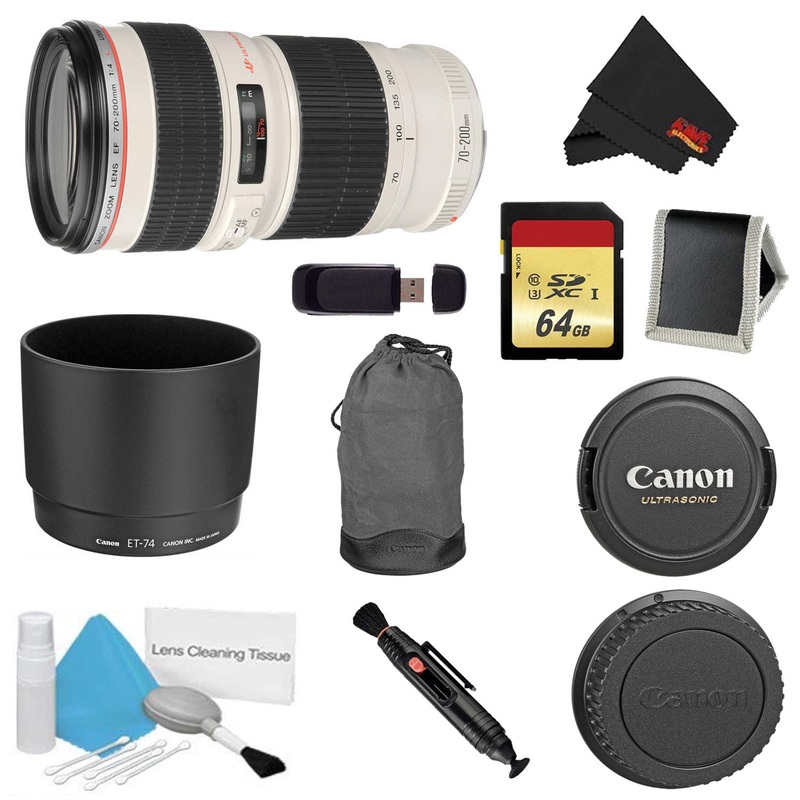 Canon EF 70-200mm f/4L USM Lens Bundle w/ 64GB Memory Card + Accessories (International Model)