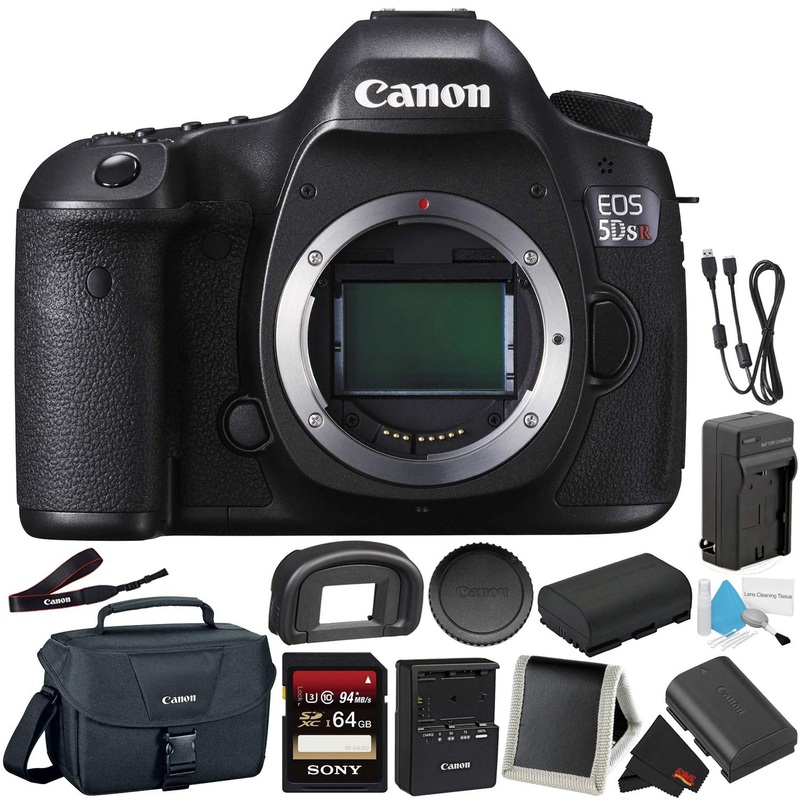 Canon EOS 5DS R Digital SLR Camera 0581C002 (Body Only)- Bundle with 32GB Memory Card + Spare Battery + More