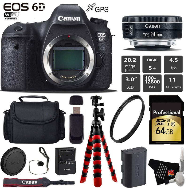 Canon EOS 6D DSLR Camera with 24mm f/2.8 STM Lens + Wireless Remote + UV Protection Filter + Case + Wrist Strap + Tripod