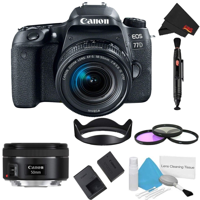 Canon EOS 77D DSLR Camera with 18-55mm Lens Bundle w/ 3 Piece Filter Kit + 50mm Lens (International Model)