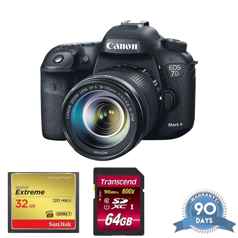 Canon EOS 7D Mark II DSLR Camera with 18-135mm f/3.5-5.6 is USM Lens & W-E1 Wi-Fi Adapter with Memory Card - (Renewed) - Reconditioned