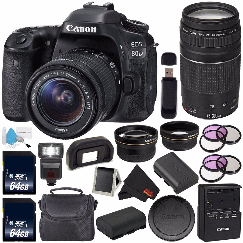 Canon EOS 80D DSLR Camera with 18-55mm Lens 1263C005 (International Version) + Canon EF 75-300mm f/4-5.6 III Telephoto Z