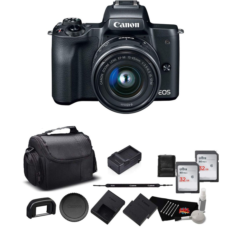 Canon EOS M50 Mirrorless Digital Camera with 15-45mm Lens and 4K Video 2680C011 Bundle w/Memory Cards, Spare Battery + M