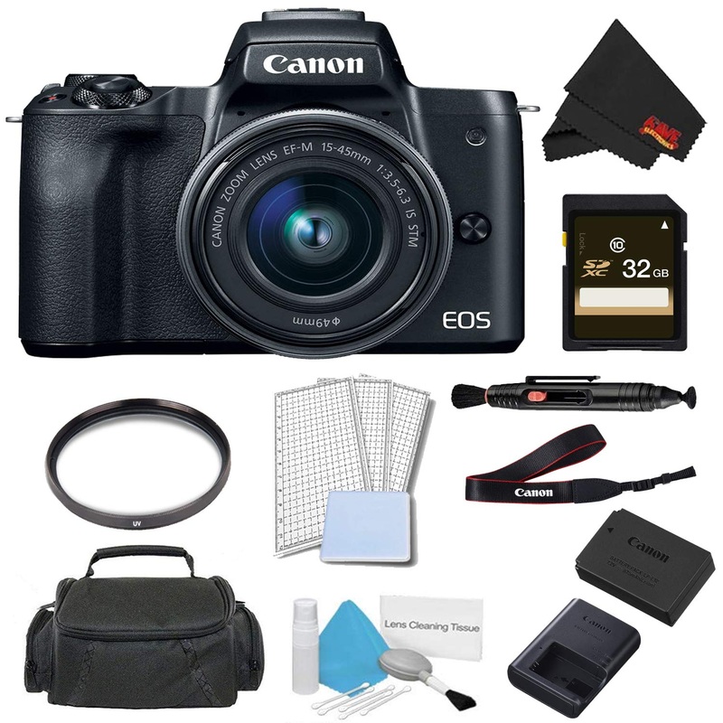 Canon EOS M50 Mirrorless Digital Camera with 15-45mm Lens (Black) Advanced Bundle w/ 32GB Memory Card - International Mo