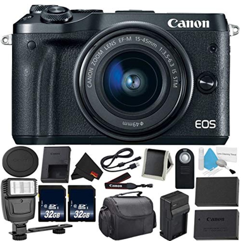 Canon EOS M6 Mirrorless Digital Camera with 15-45mm f/3.5-6.3 is STM Lens Kit- Bundle with 32GB Memory Cards + Remote+ E