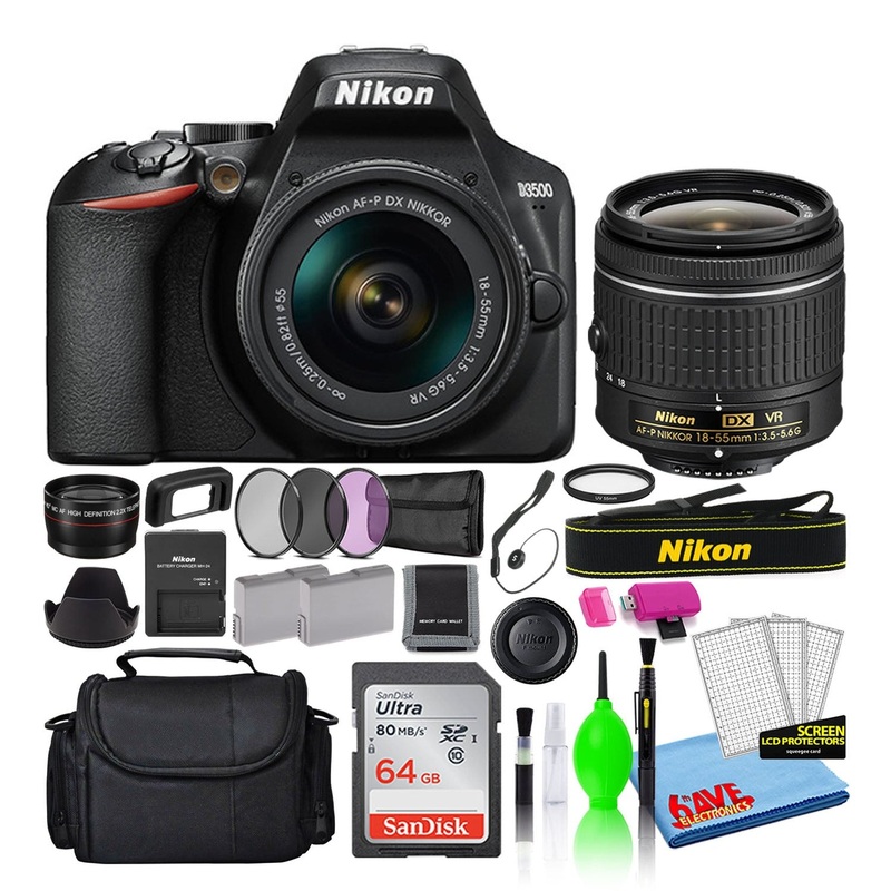Nikon D3500 Digital Camera with 18-55mm Lens (1590) + 64GB SD Card + Bag (Intl) - Reconditioned