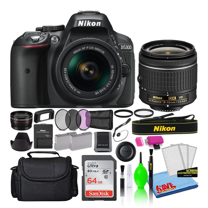Nikon D5300 Digital Camera with 18-55mm Lens (Black, 1519) + 64GB SD Card (Intl)