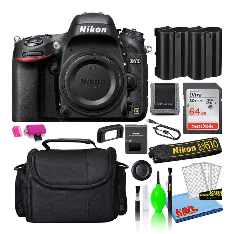 Nikon D610 Digital Camera (Body Only) (1540) + 64GB SD Card + Camera Bag (Intl) - Reconditioned