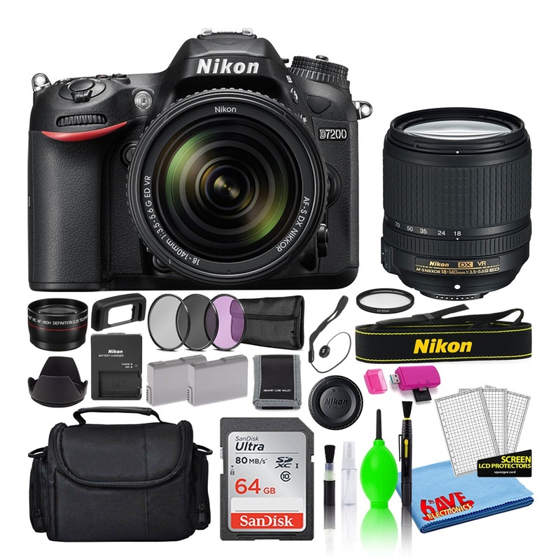 Nikon D7200 Digital Camera with 18-140mm VR Lens (1555) + 64GB Card + Bag (Intl) - Reconditioned