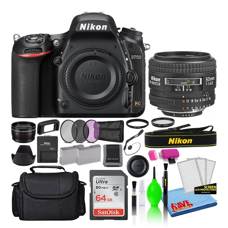 Nikon D750 Digital Camera with 50mm f/1.4D Lens (1543) + 64GB Card + Bag (Intl) - Reconditioned