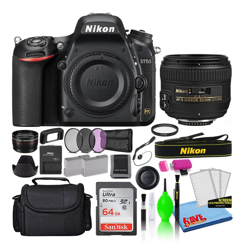Nikon D750 Digital Camera with 50mm f/1.4G Lens (1543) + 64GB Card + Bag (Intl) - Reconditioned