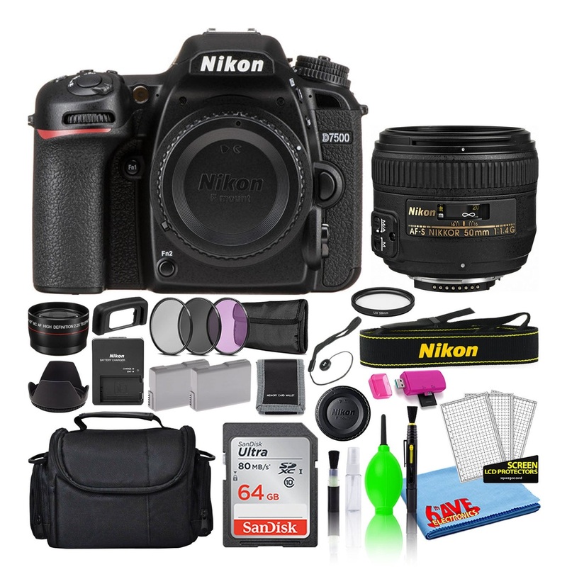 Nikon D7500 Digital Camera with 50mm f/1.4G Lens (1581) + 64GB Card + Bag (Intl) - Reconditioned