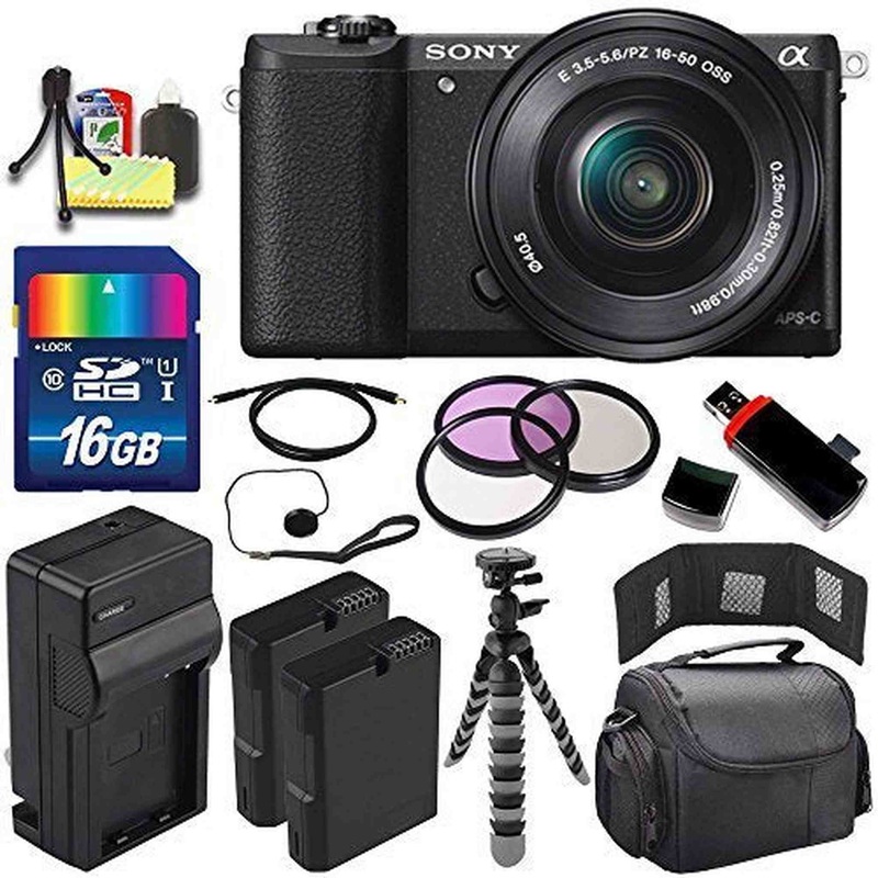 Sony Alpha a5100 Mirrorless Digital Camera with 16-50mm Lens (Black) + Battery + Charger + 16GB Bundle 4 - International