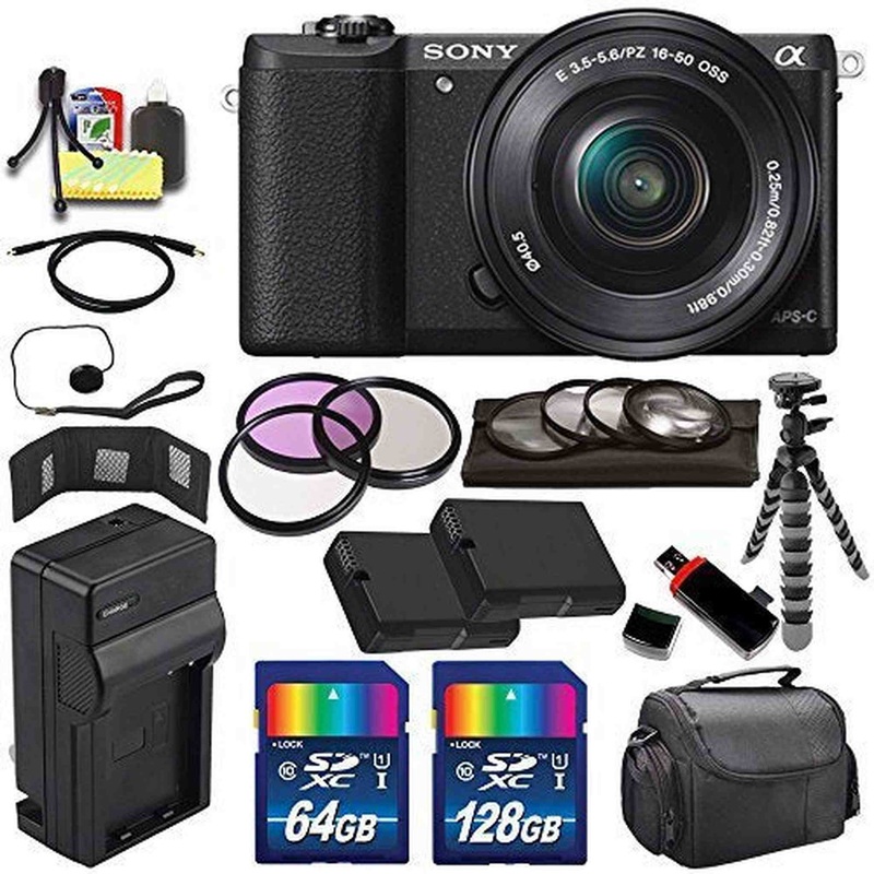 Sony Alpha a5100 Mirrorless Digital Camera with 16-50mm Lens (Black) + Battery + Charger + 196GB Bundle 9 - Internationa - Used