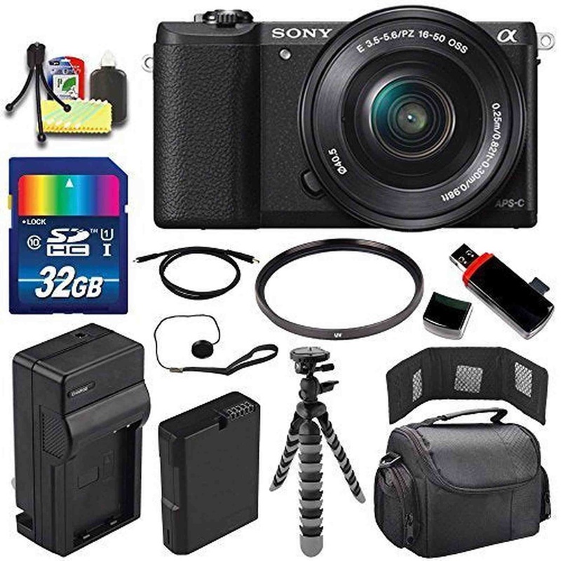 Sony Alpha a5100 Mirrorless Digital Camera with 16-50mm Lens (Black) + Battery + Charger + 32GB Bundle 2 - International - Used