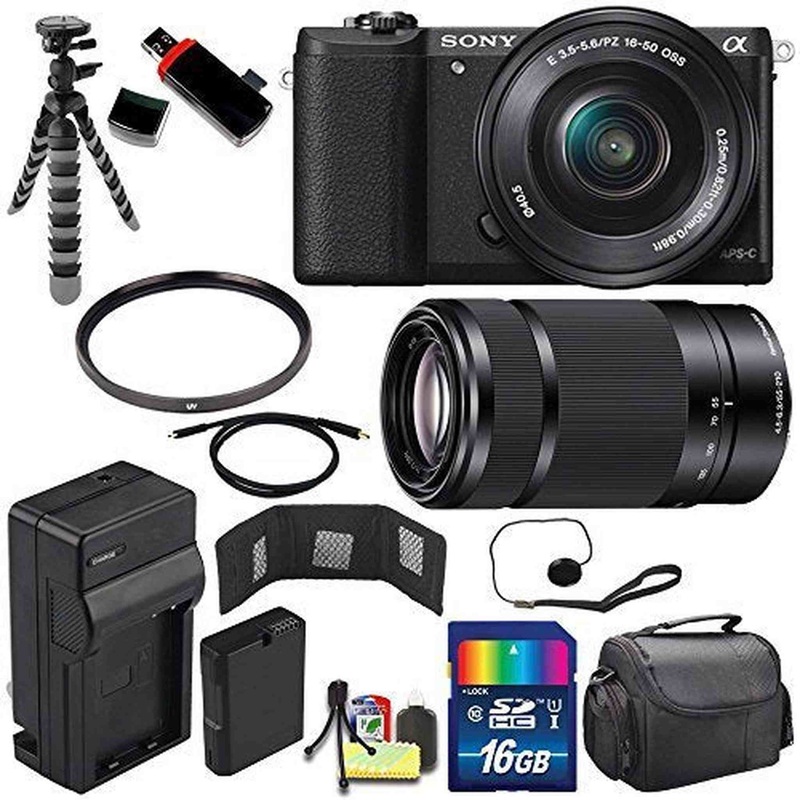 Sony Alpha a5100 Mirrorless Digital Camera with 16-50mm Lens (Black) + Sony E 55-210mm f/4.5-6.3 OSS E-Mount Lens 16GB B