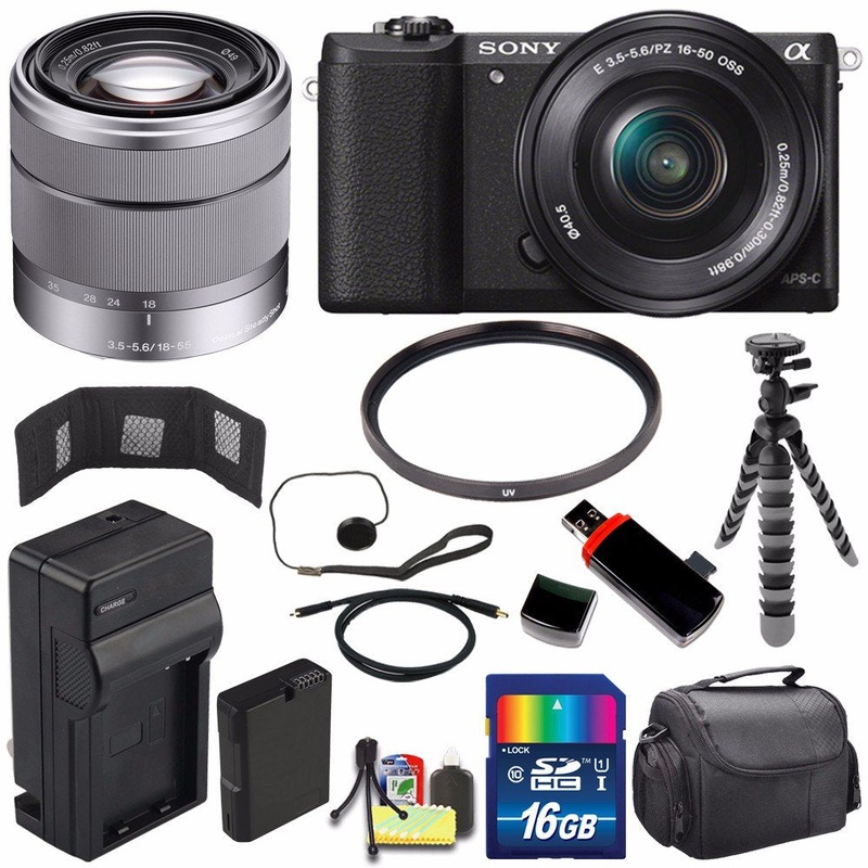 Sony Alpha a5100 Mirrorless Digital Camera with 16-50mm Lens (Black) + Sony SEL 1855 18-55mm Zoom Lens + 16GB Bundle 10