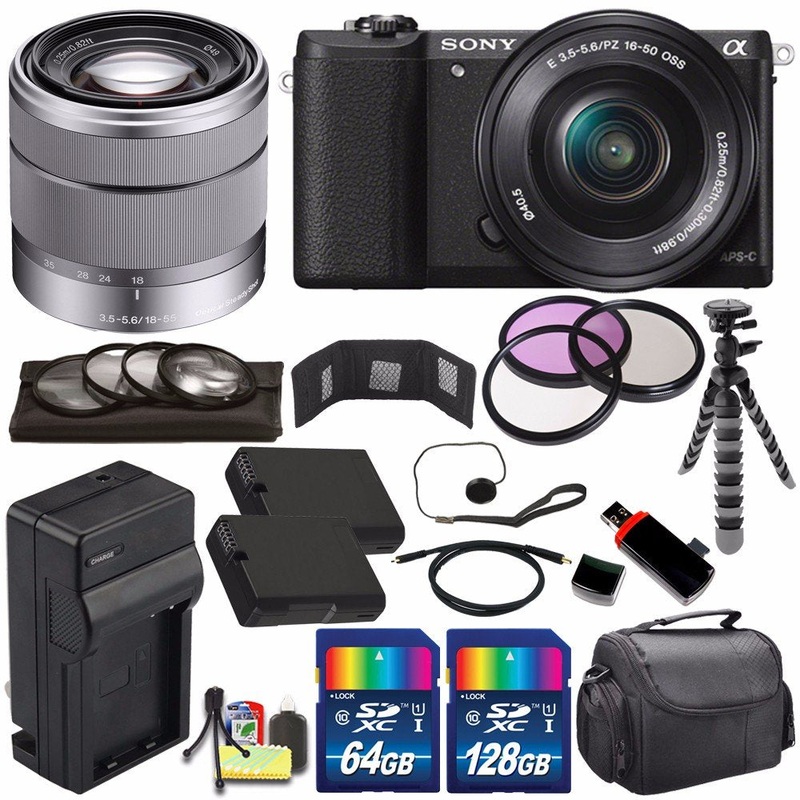Sony Alpha a5100 Mirrorless Digital Camera with 16-50mm Lens (Black) + Sony SEL 1855 18-55mm Zoom Lens + 196GB Bundle 18