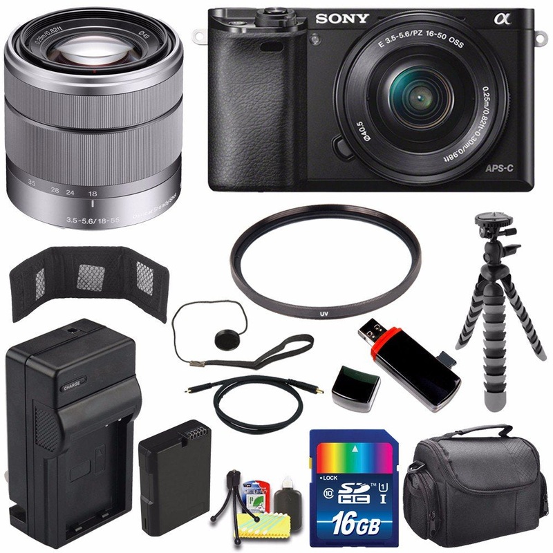 Sony Alpha a6000 Mirrorless Digital Camera with 16-50mm Lens (Black) + Sony SEL 1855 18-55mm Zoom Lens + 16GB Bundle 10