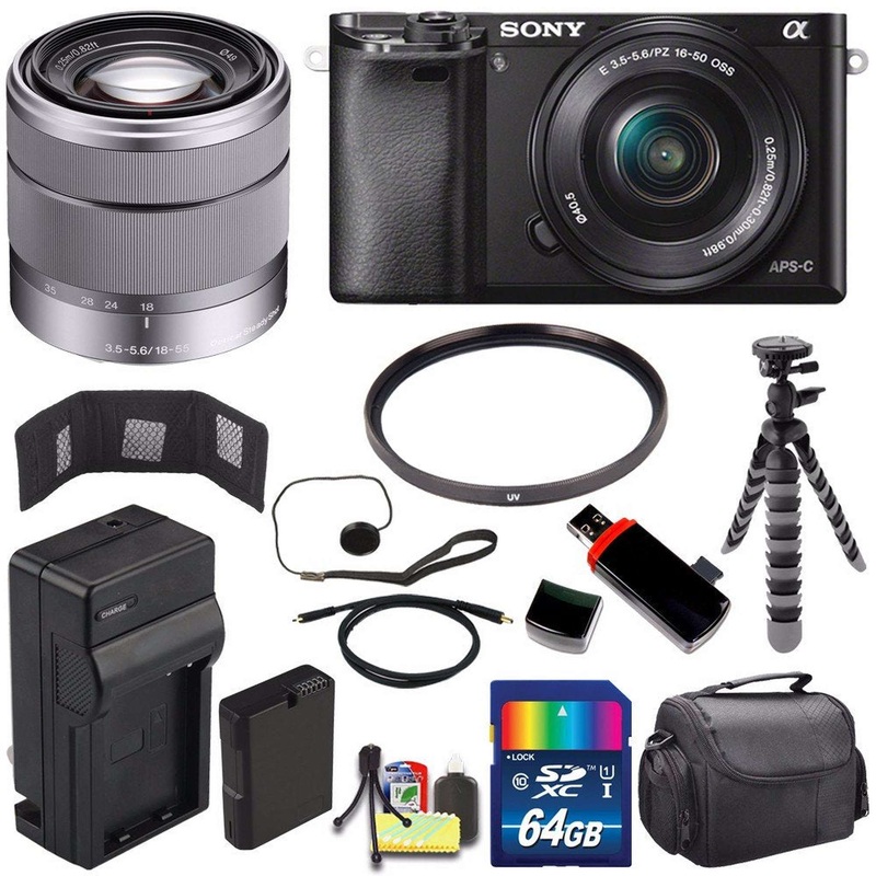 Sony Alpha a6000 Mirrorless Digital Camera with 16-50mm Lens (Black) + Sony SEL 1855 18-55mm Zoom Lens + 64GB Bundle 12