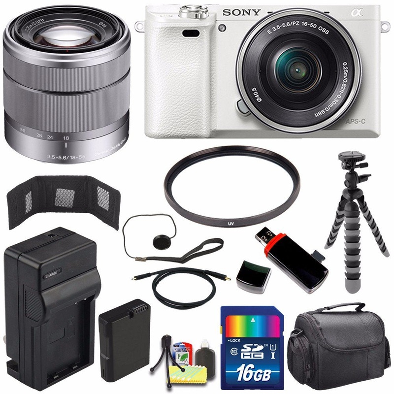 Sony Alpha a6000 Mirrorless Digital Camera with 16-50mm Lens (White) + Sony SEL 1855 18-55mm Zoom Lens + 16GB Bundle 10