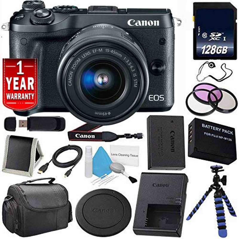 6Ave Canon EOS M6 Mirrorless Digital Camera with 15-45mm Lens (Black) 1724C011 (International Model) + LP-E17 Replacemen