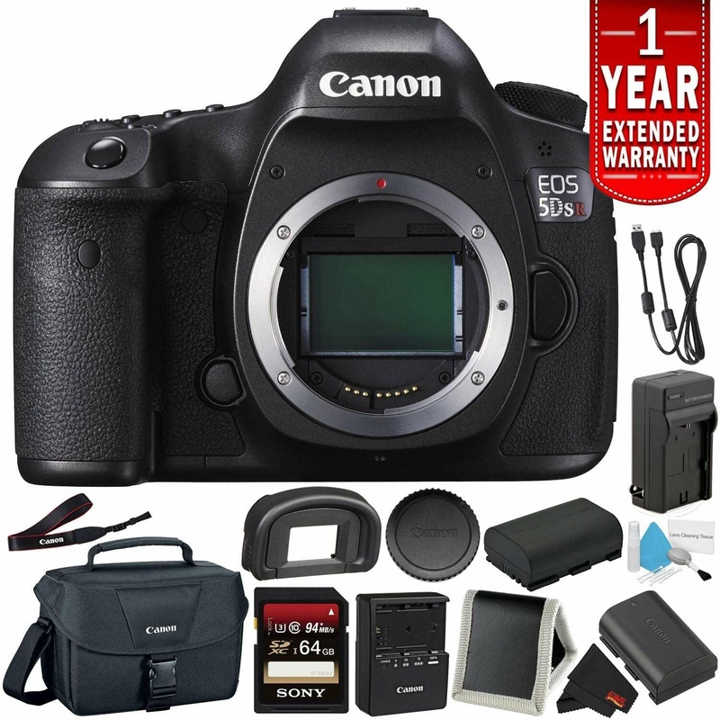 Canon EOS 5DS R Digital SLR Camera 0581C002 (Body Only)- Bundle with 32GB Memory Card + Spare Battery + 1 Year Extended