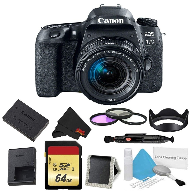 Canon EOS 77D DSLR Camera 18-55mm Lens Bundle w/ 3 Piece Filter & Memory Kit (International Model)