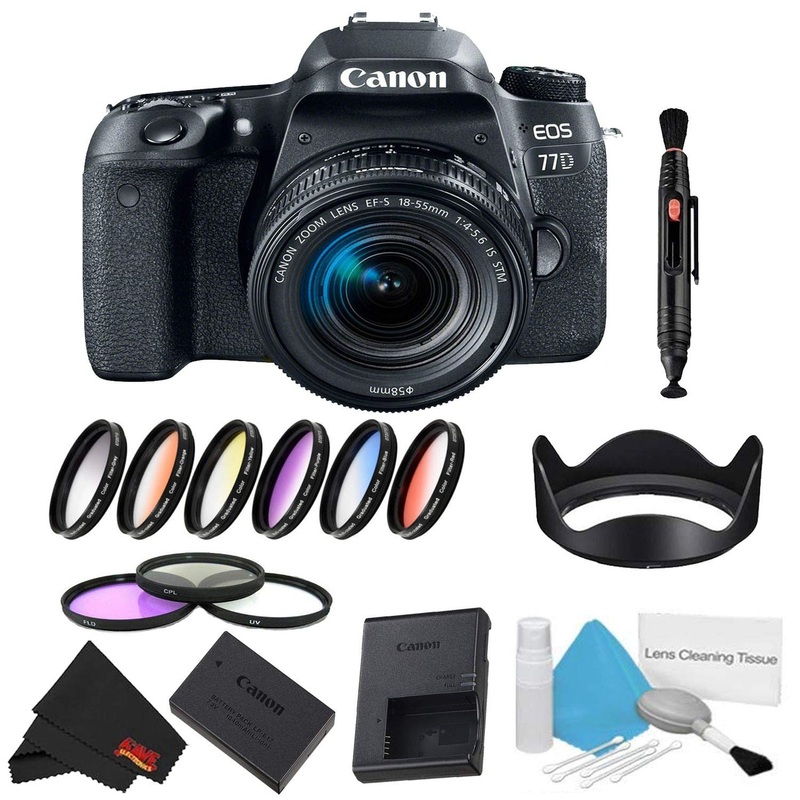 Canon EOS 77D DSLR Camera 18-55mm Lens Bundle w/ 9 Piece Filter Kit (International Model)