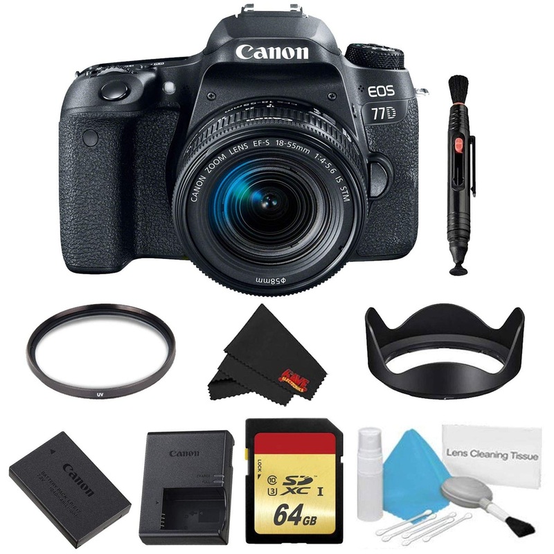 Canon EOS 77D DSLR Camera 18-55mm Lens Bundle w/Memory Kit (International Model)