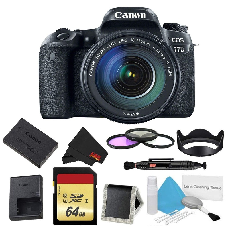 Canon EOS 77D DSLR Camera with 18-135mm Lens Bundle w/ 3 Piece Filter & Memory Kit (International Model)