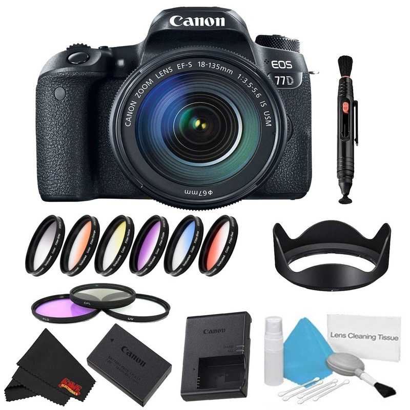 Canon EOS 77D DSLR Camera with 18-135mm Lens Bundle w/ 9 Piece Filter Kit (International Model)
