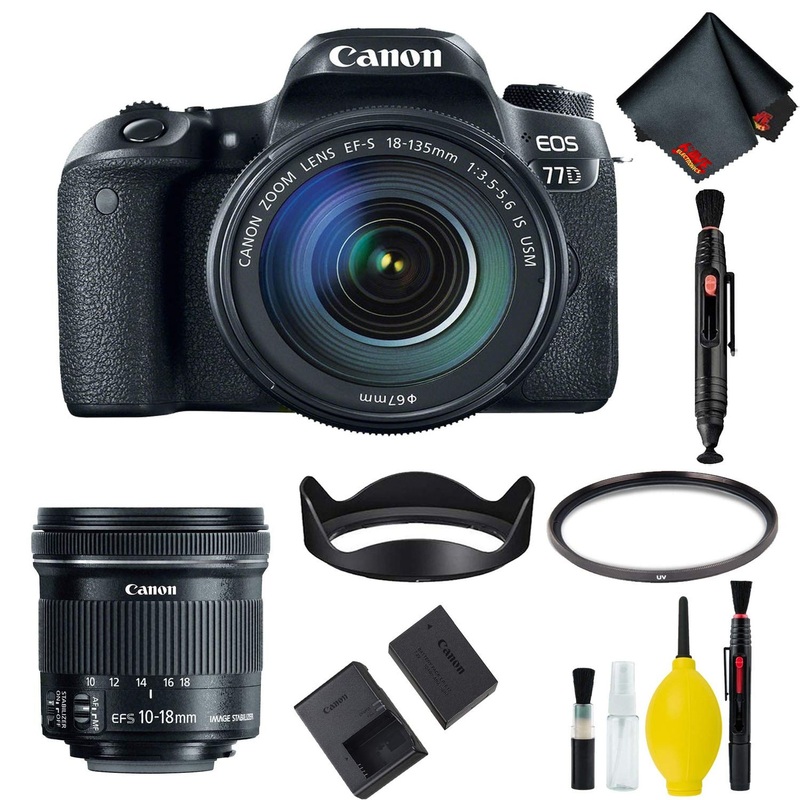 Canon EOS 77D DSLR Camera with 18-135mm USM Lens Basic Kit w/Bonus 10-18mm Lens