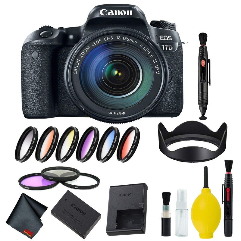 Canon EOS 77D DSLR Camera with 18-135mm USM Lens Complete Filter Kit