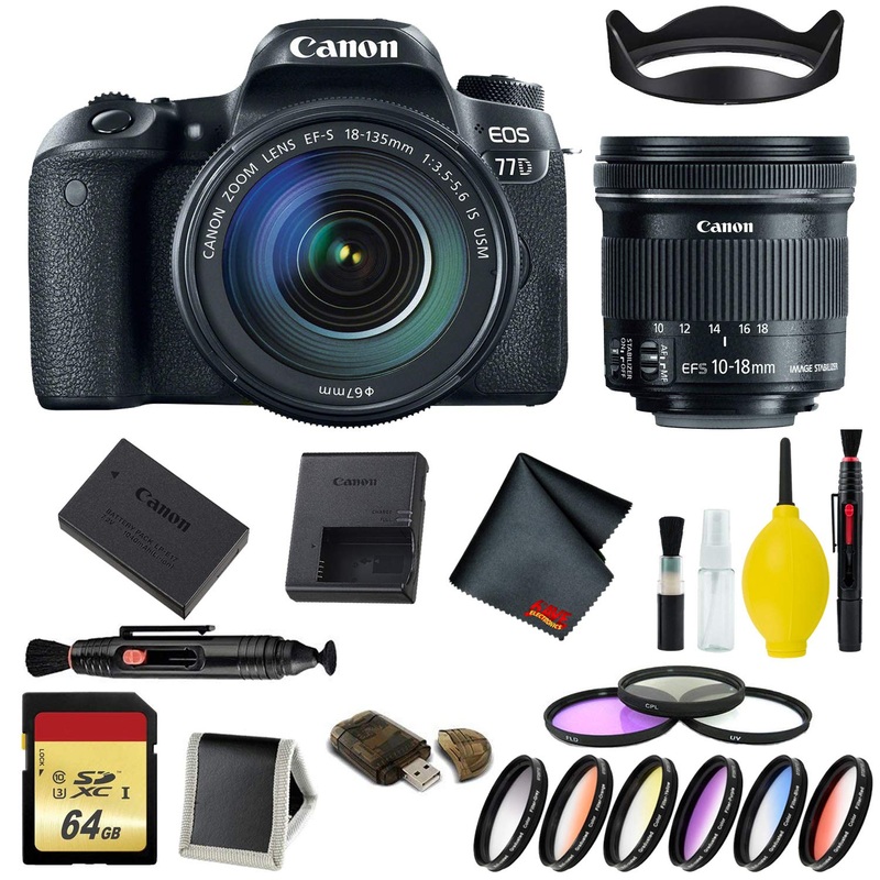 Canon EOS 77D DSLR Camera with 18-135mm USM Lens Complete Kit w/Bonus w/Bonus 10-18mm Lens
