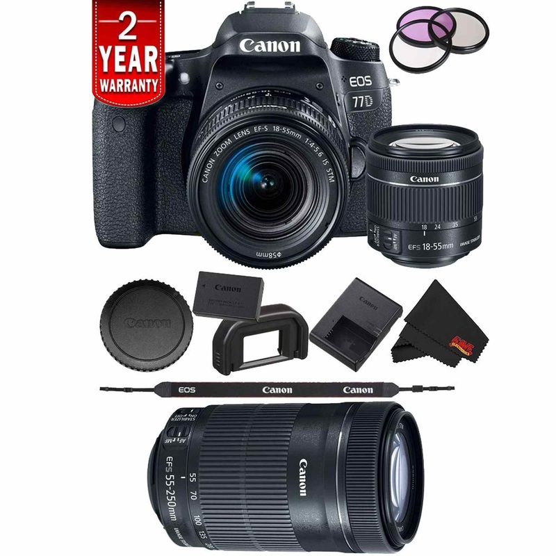Canon EOS 77D DSLR Digital Camera 18-55mm Lens International Model Bundle + Canon 55-250 STM Lens