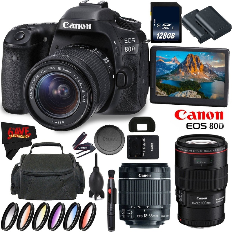 Canon EOS 80D DSLR Camera + 18-55mm Lens + Canon EF 100mm f/2.8L Macro is USM Lens + 128GB Memory Card International Ver
