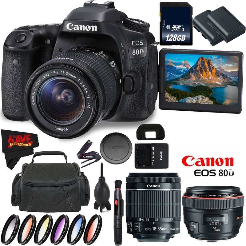 Canon EOS 80D DSLR Camera + 18-55mm Lens + Canon EF 50mm f/1.2L USM Lens + 128GB Memory Card International Version