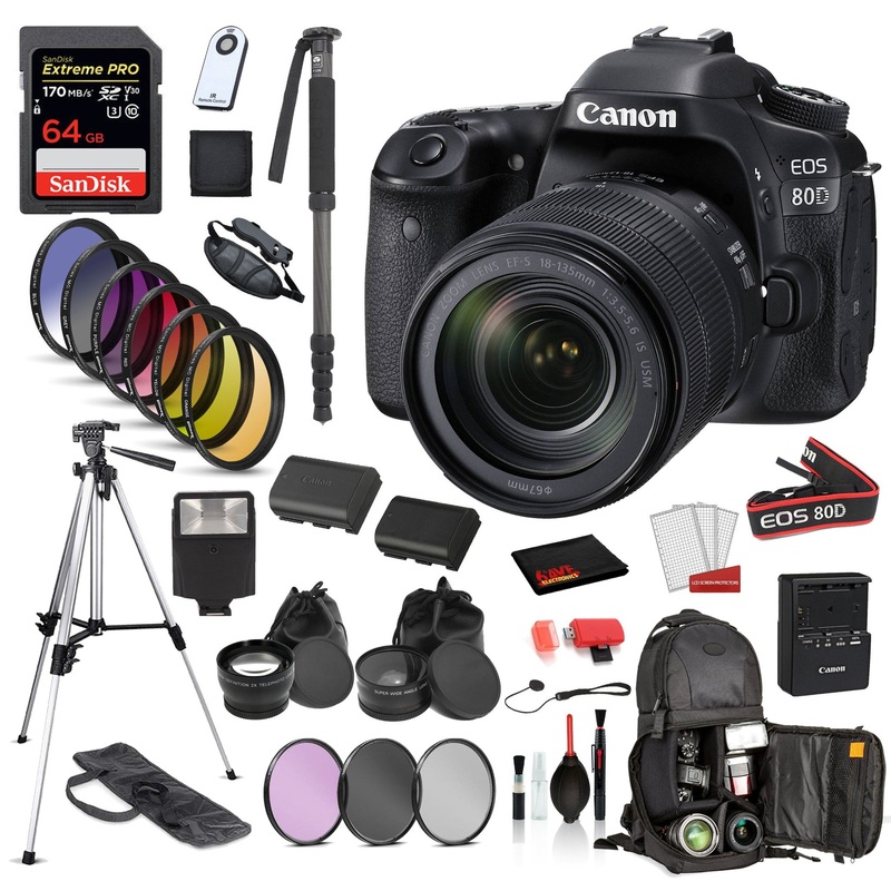 Canon EOS 80D DSLR Camera with 18-135mm Lens with  ?SanDisk Extreme Pro 64gb SD + Extra Battery for LPE6 + MORE