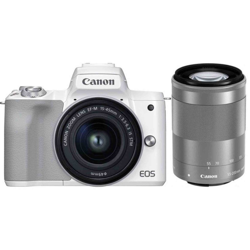 Canon EOS Kiss M/M50 Mark II (White) + EF-M 15-45mm & EF-M 55-200mm is STM Bundle