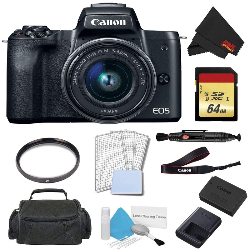 Canon EOS M50 Mirrorless Digital Camera with 15-45mm Lens (Black) Advanced Bundle w/ 64GB Memory Card - International Mo