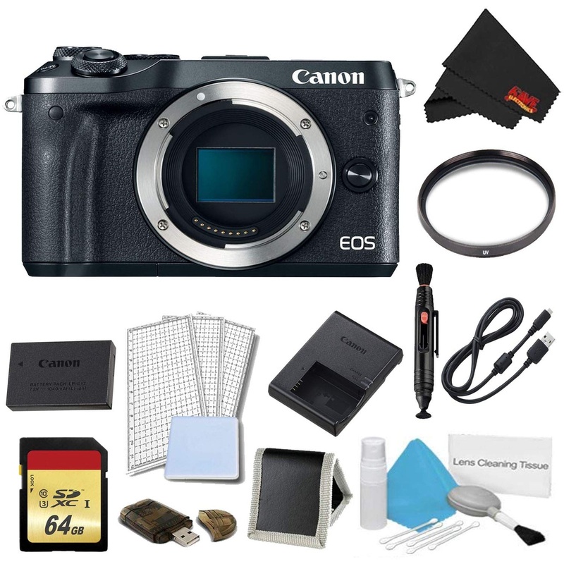 Canon EOS M6 Mirrorless Digital Camera Body Only (Black) Plus Bundle - International Model