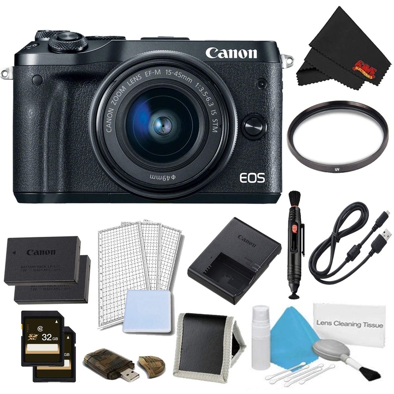 Canon EOS M6 Mirrorless Digital Camera with 15-45mm Lens (Black) Pro Bundle - International Model